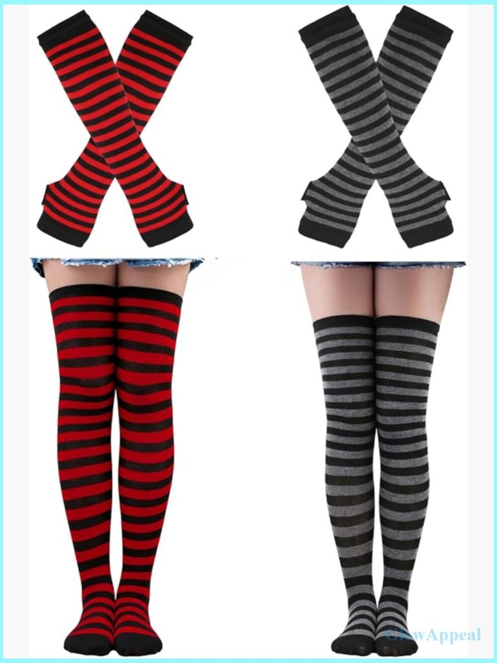 2pk Arm & Leg Warmers Set Fingerless Sleeves Scene Costume